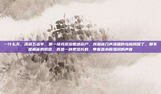 一什么天,清晨五点半,第一缕光还没照进窗户,我就被几声清脆的鸟鸣叫醒了。那不是麻雀的叽喳,而是一种更悠长的、带着露水般湿润的声音