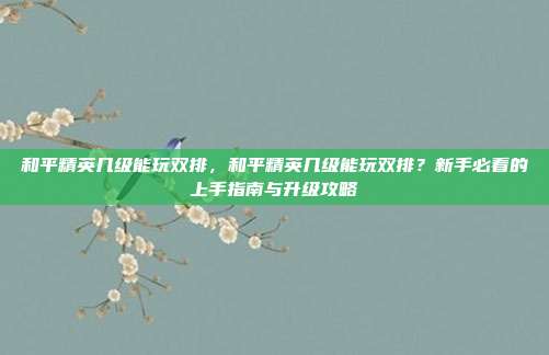 和平精英几级能玩双排,和平精英几级能玩双排?新手必看的上手指南与升级攻略