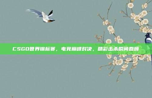 CSGO世界锦标赛,电竞巅峰对决,精彩击杀瞬间回顾