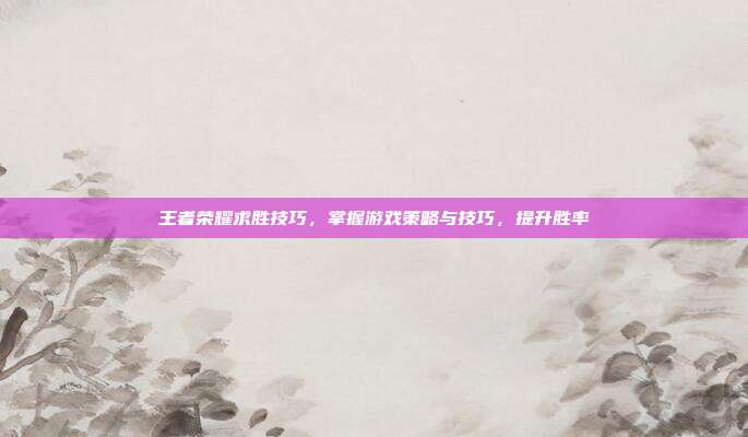 王者荣耀求胜技巧,掌握游戏策略与技巧,提升胜率