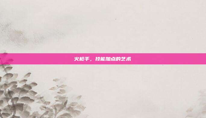 火枪手,技能加点的艺术