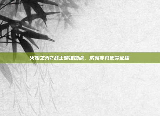 火炬之光2战士精准加点,成就非凡使命征程