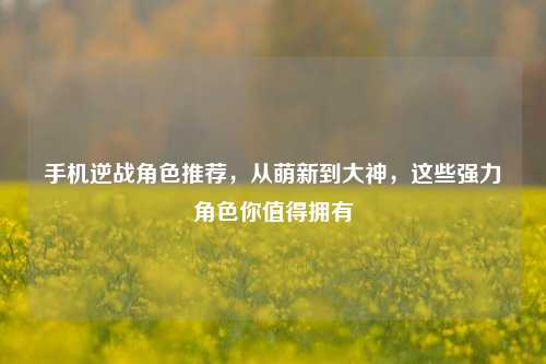 手机逆战角色推荐,从萌新到大神,这些强力角色你值得拥有