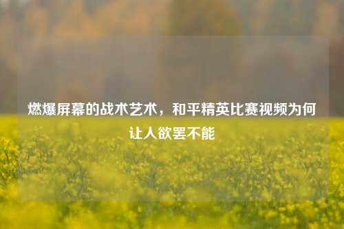 燃爆屏幕的战术艺术,和平精英比赛视频为何让人欲罢不能