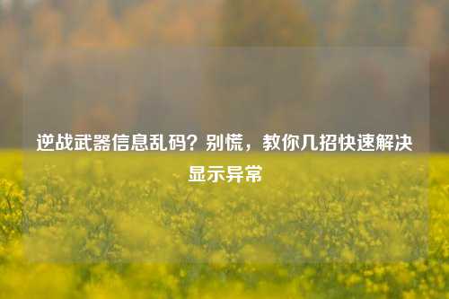 逆战武器信息乱码?别慌,教你几招快速解决显示异常