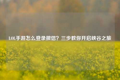 LOL手游怎么登录微信？三步教你开启峡谷之旅