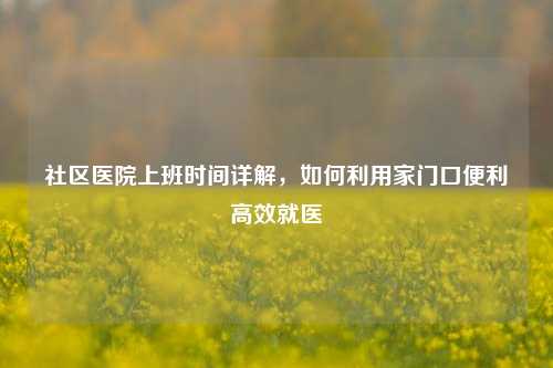社区医院上班时间详解,如何利用家门口便利高效就医